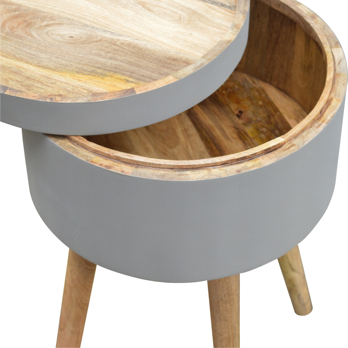 Grey Painted End Table Accent Piece | Oak-Ish Solid Mango Wood