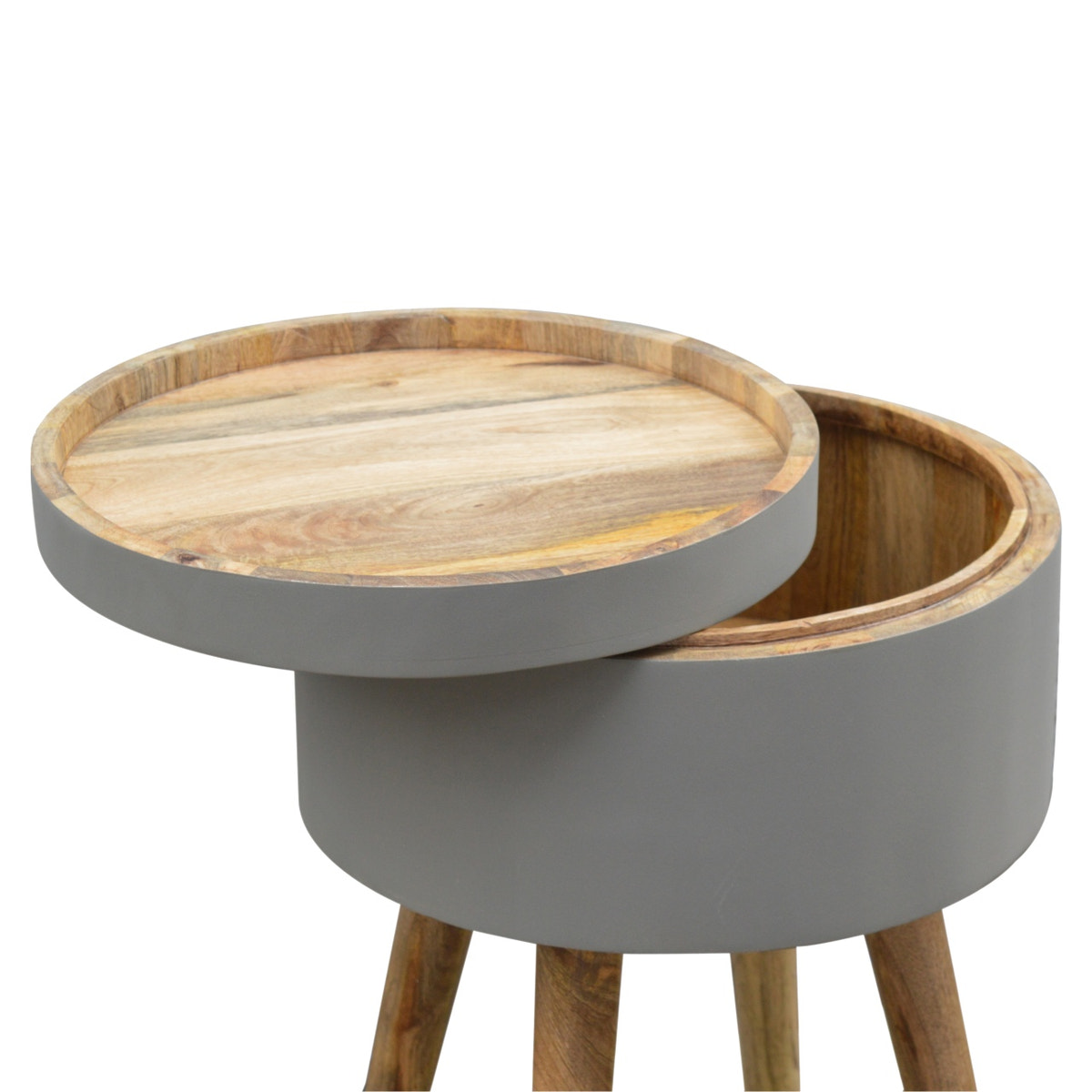 Grey Painted End Table Accent Piece | Oak-Ish Solid Mango Wood