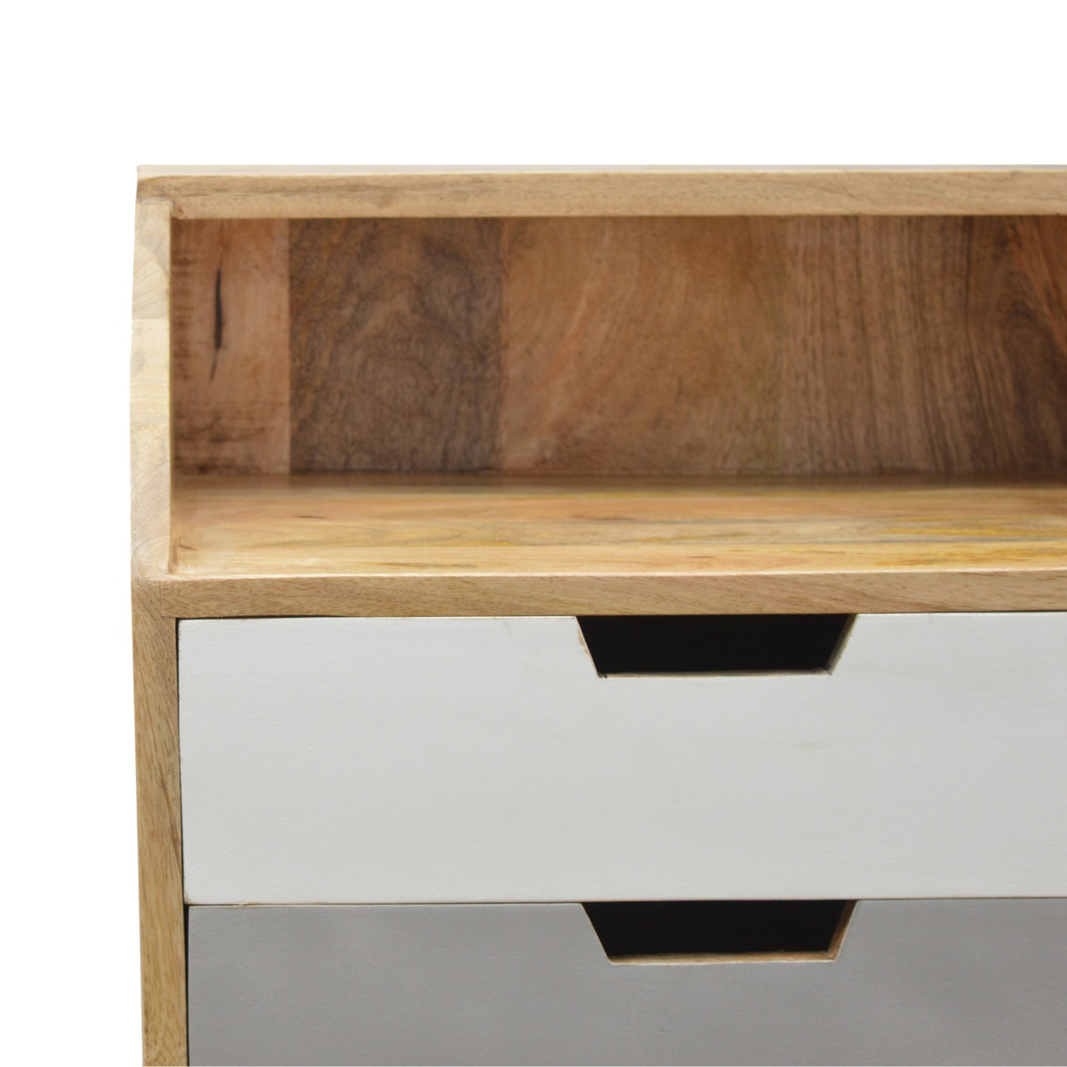 White and Grey Raised Bedside Table | Hand-Painted Solid Mango Wood
