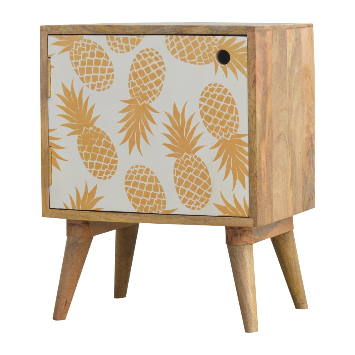 Pineapple Screen Print Bedside Table | Oak Mango Wood