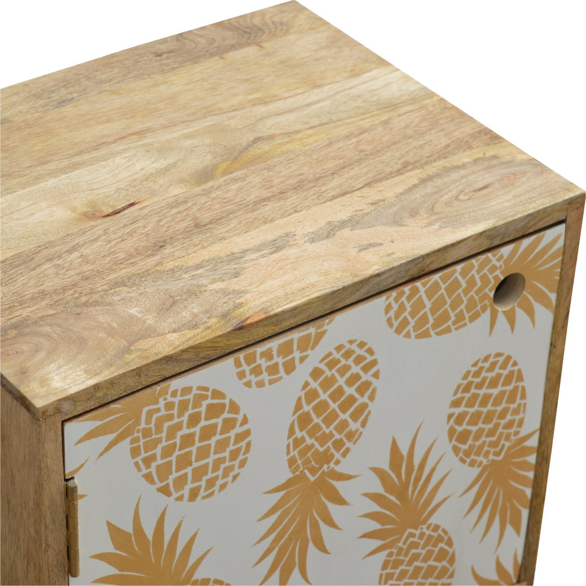 Pineapple Screen Print Bedside Table | Oak Mango Wood