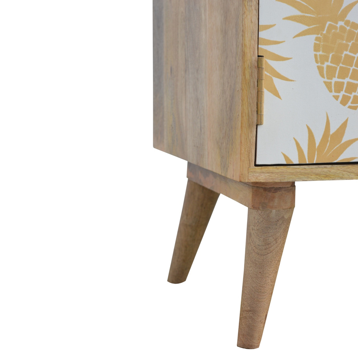 Pineapple Screen Print Bedside Table | Oak Mango Wood