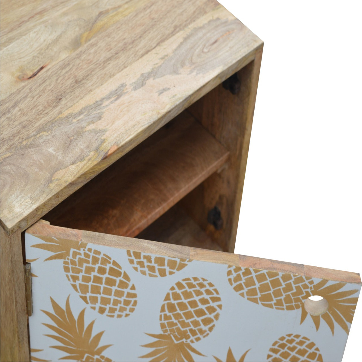 Pineapple Screen Print Bedside Table | Oak Mango Wood