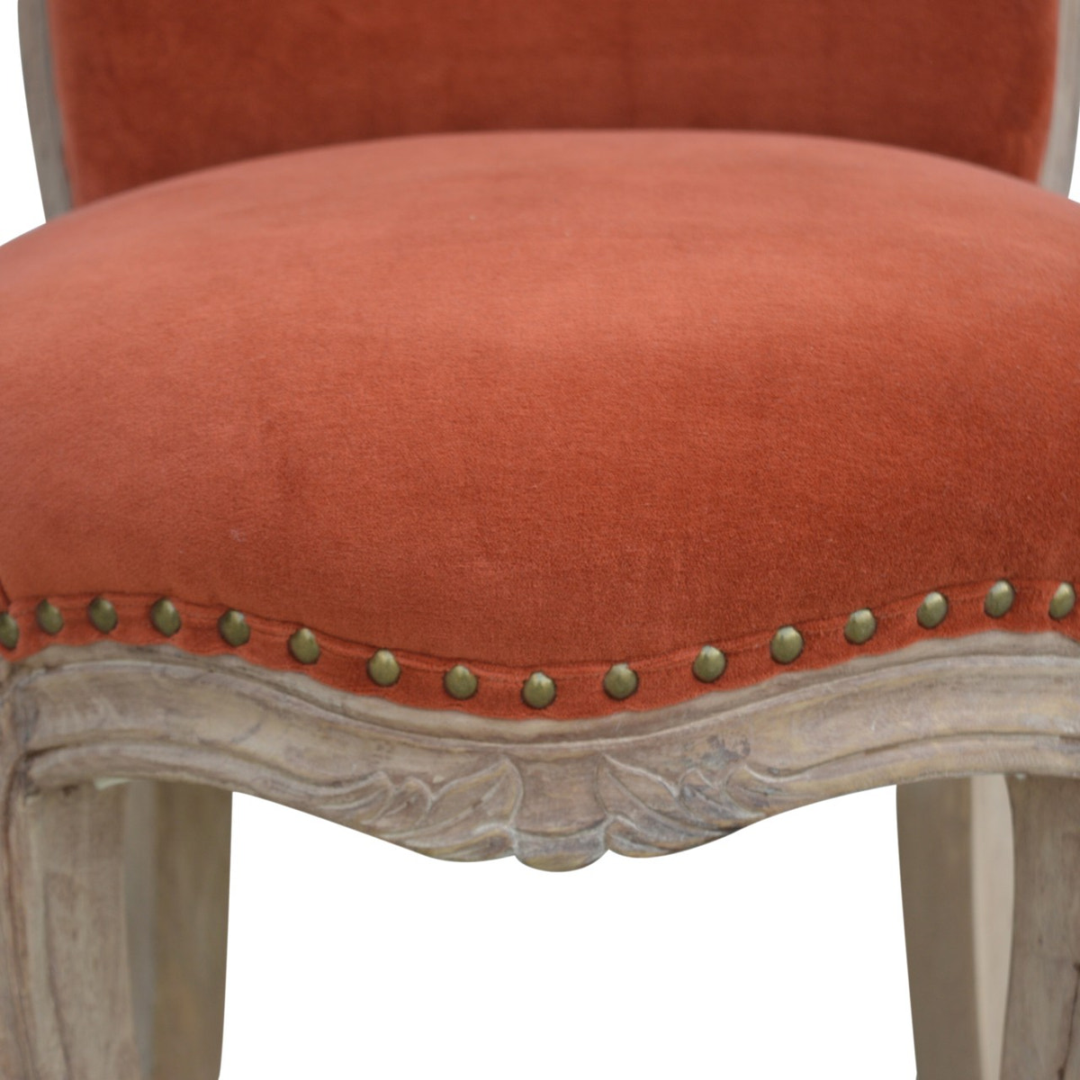 Brick Red Velvet Studded Chair | Cotton Velvet