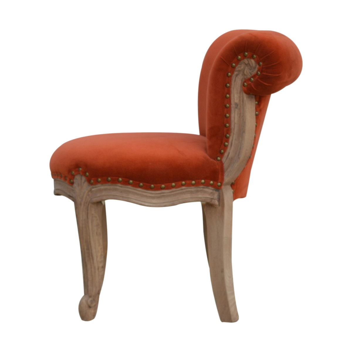 Brick Red Velvet Studded Chair | Cotton Velvet