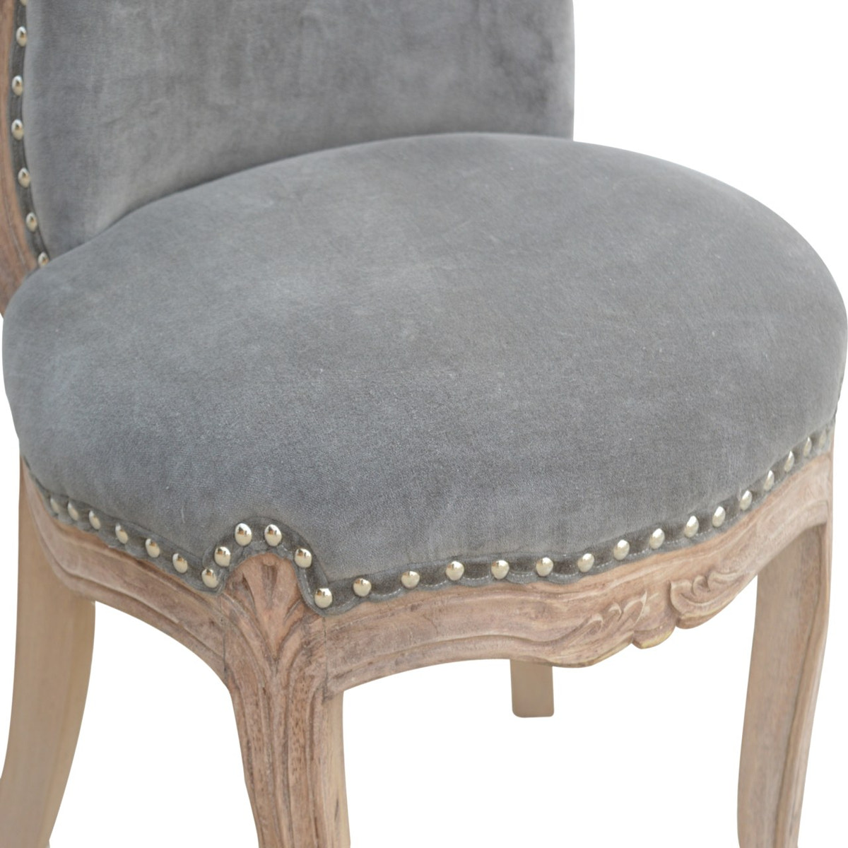 Grey Velvet Studded Chair | Cotton Velvet