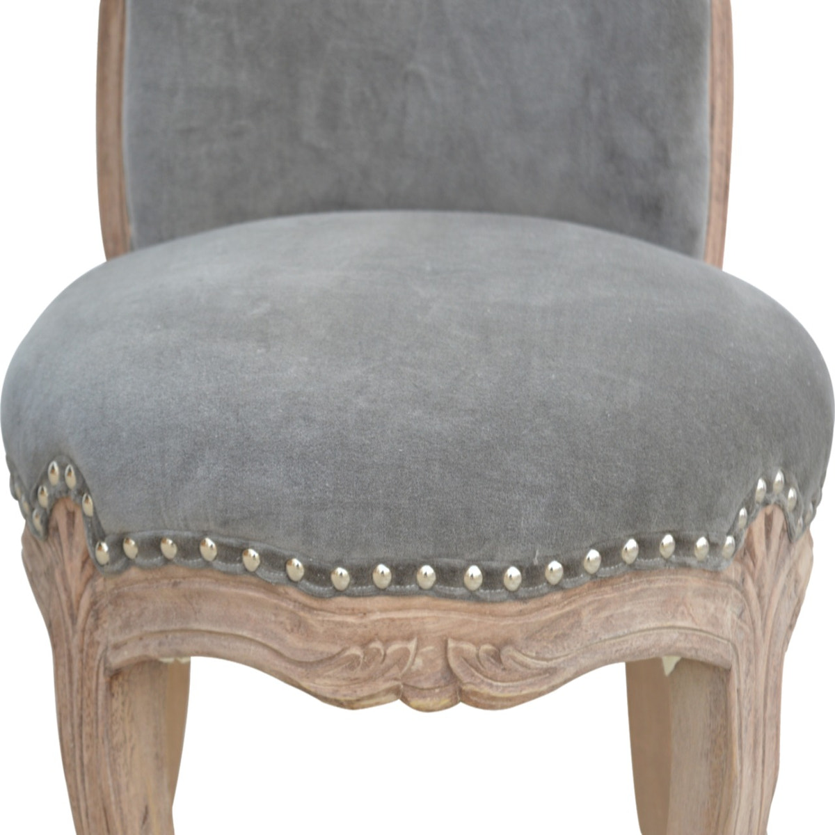 Grey Velvet Studded Chair | Cotton Velvet