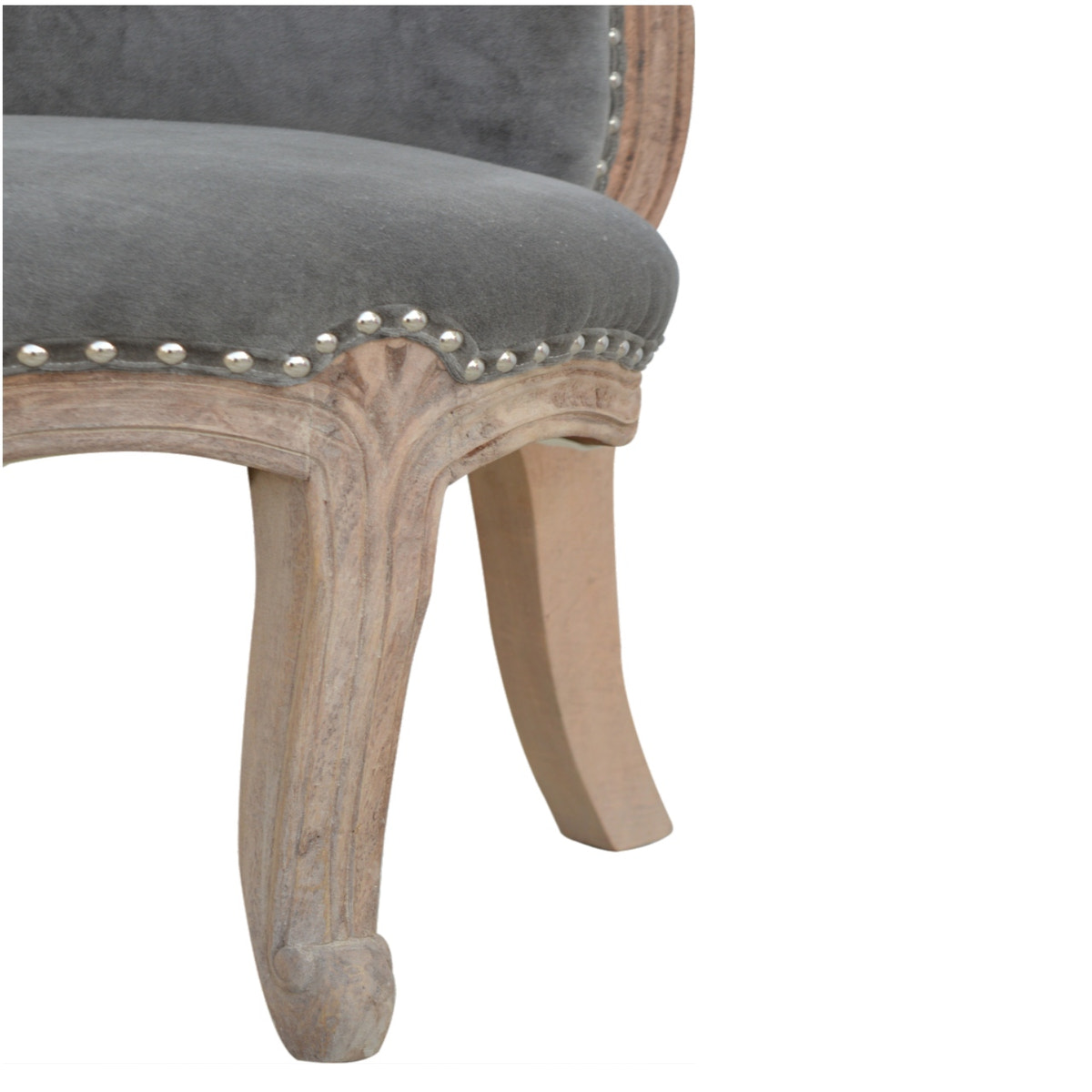 Grey Velvet Studded Chair | Cotton Velvet