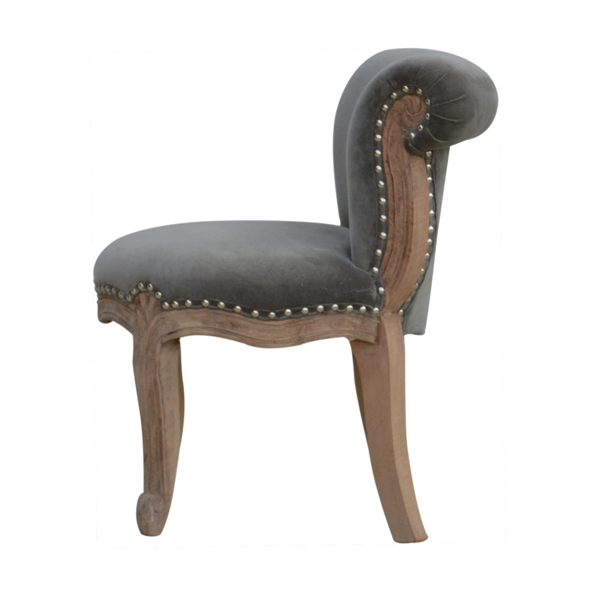 Grey Velvet Studded Chair | Cotton Velvet