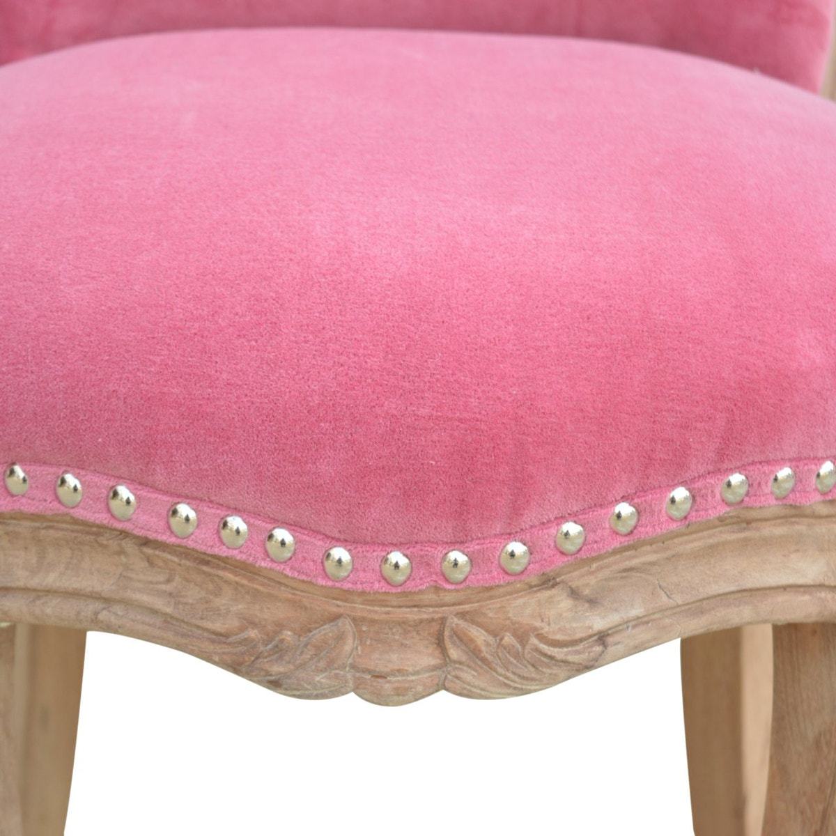 Pink Velvet Studded Chair | Cotton Velvet