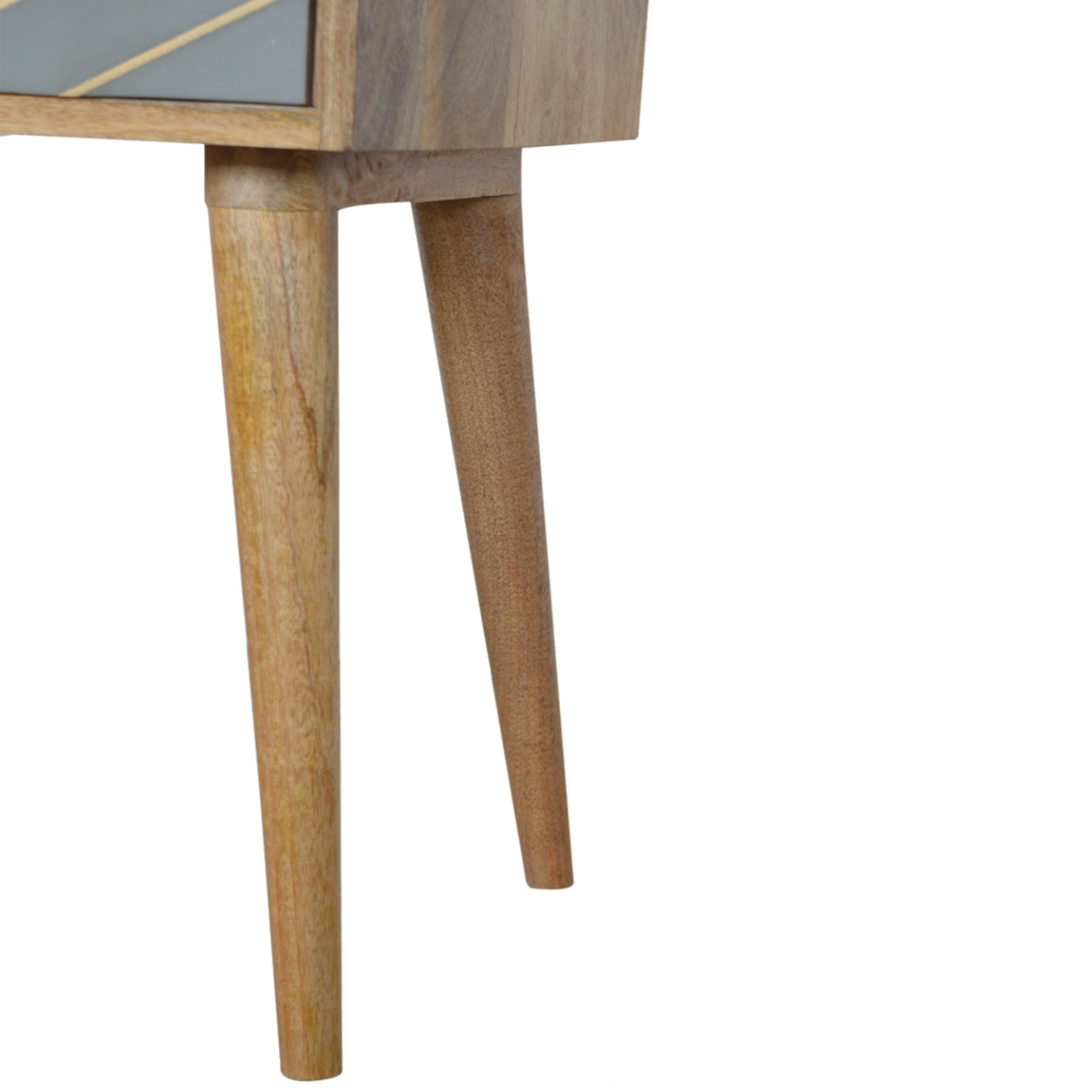 Sleek Cement Brass Inlay Bedside Table | Oak-Ish Solid Mango Wood