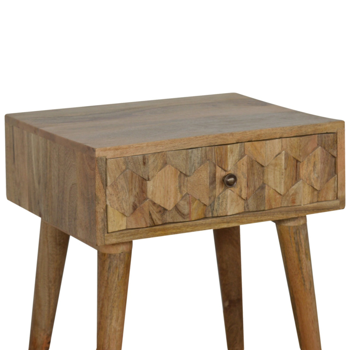 Pineapple Carved Oak-ish Bedside Table | Hand-Carved