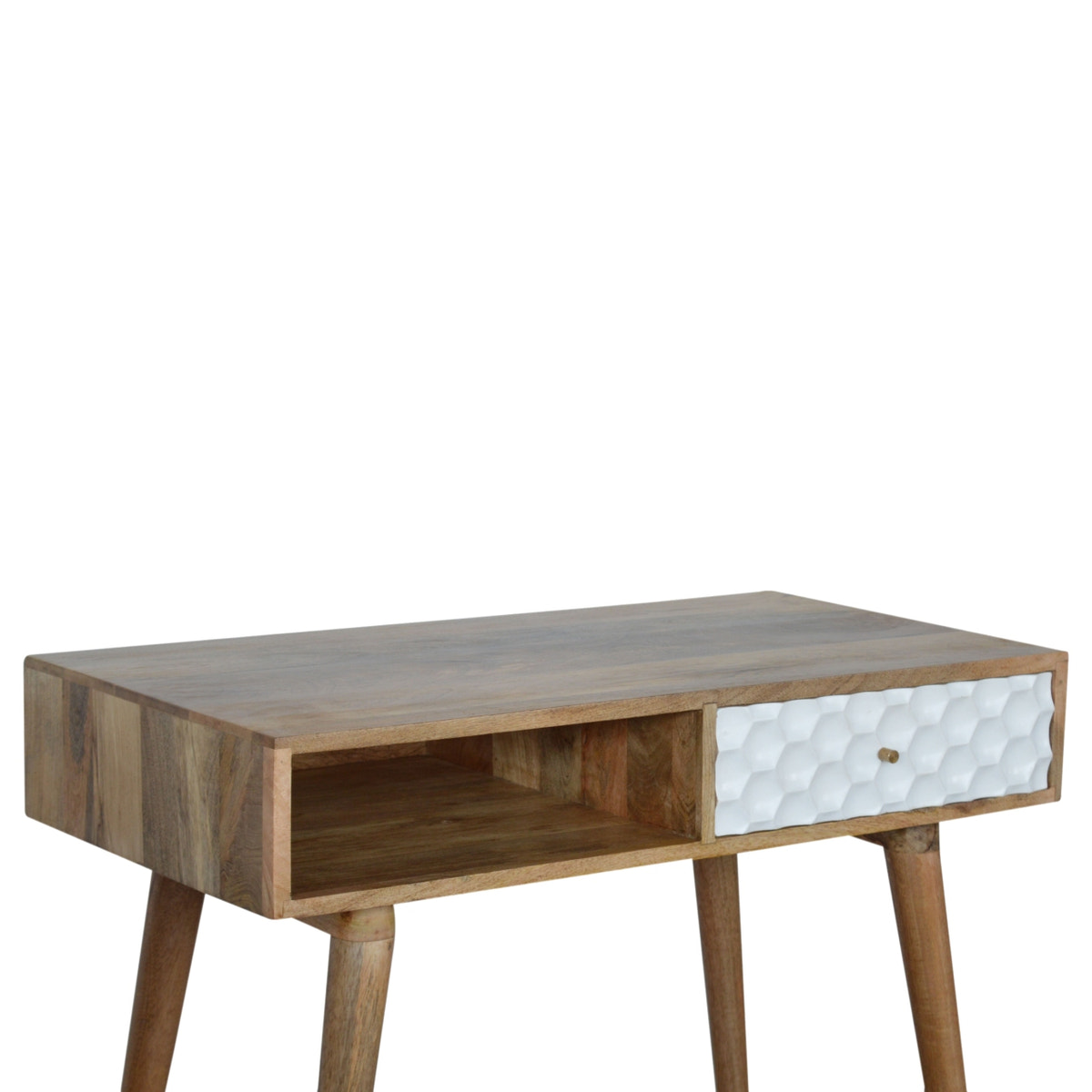 Honeycomb Writing Desk | Oak Solid Mango Wood Hand-Carved