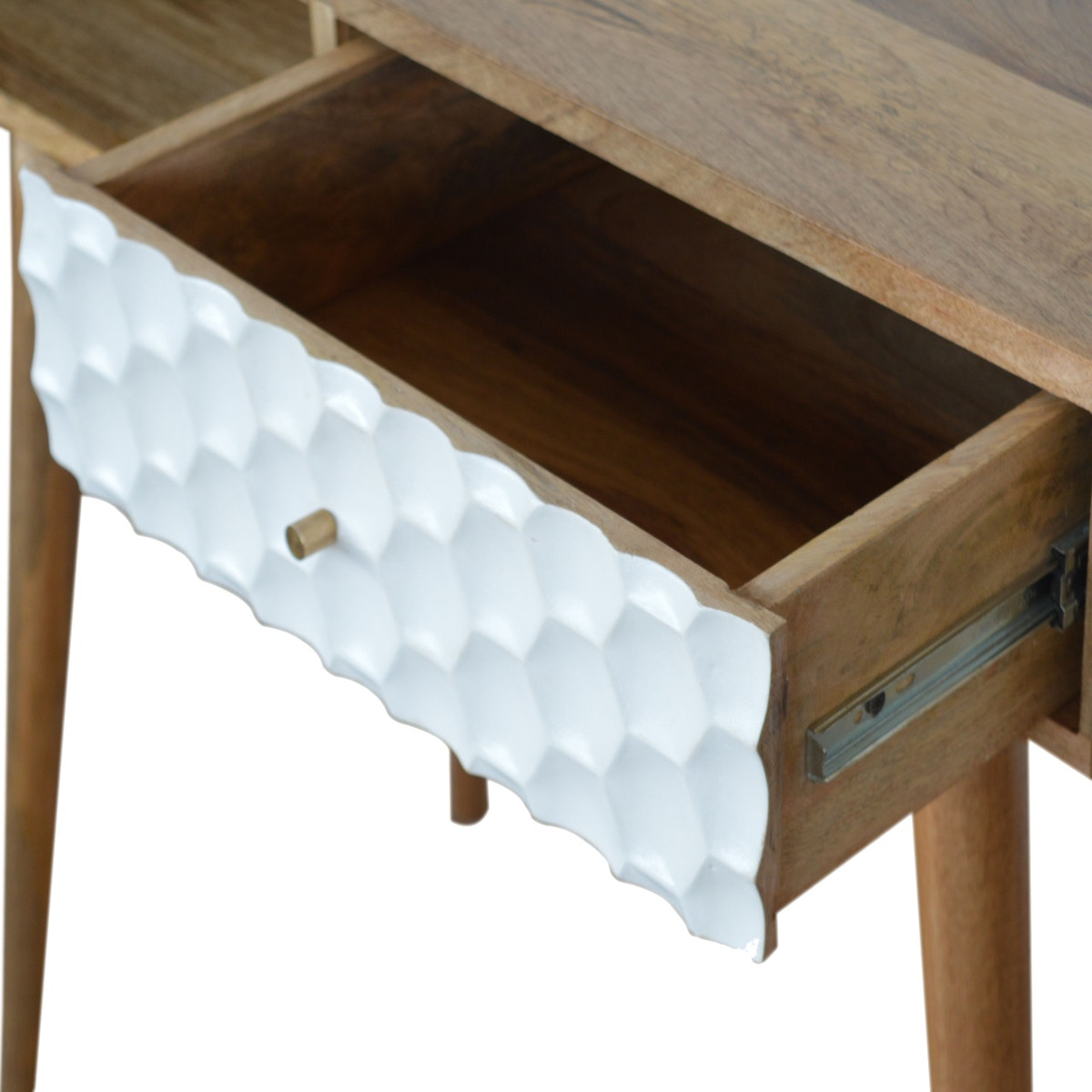 Honeycomb Writing Desk | Oak Solid Mango Wood Hand-Carved