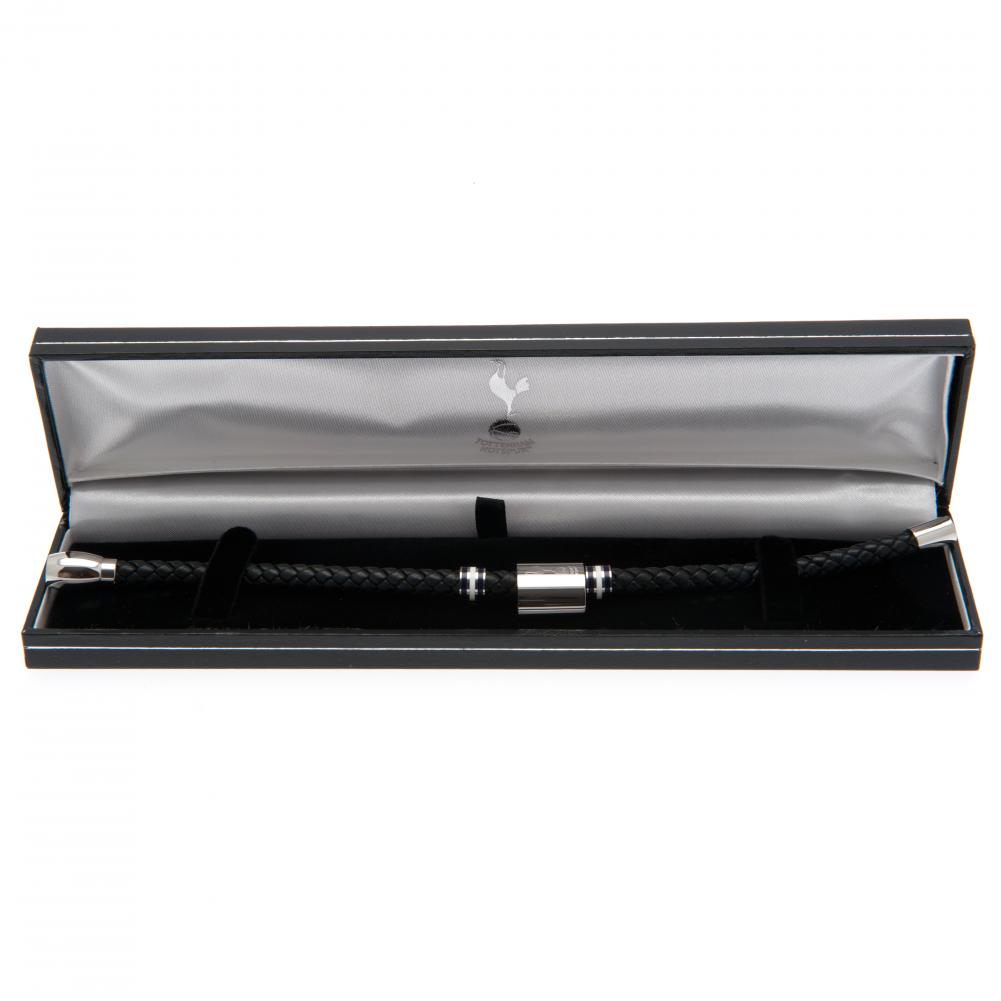 Tottenham Hotspur FC Leather Bracelet With Stainless Steel Colour Rings & Club Crest