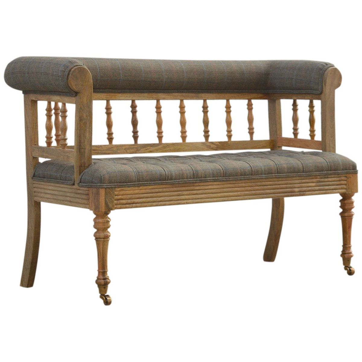 Multi Tweed Deep Button Bench | Oak-Ish