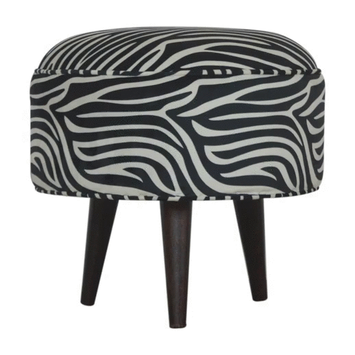 Zebra Nordic Style Footstool | Cotton Velvet