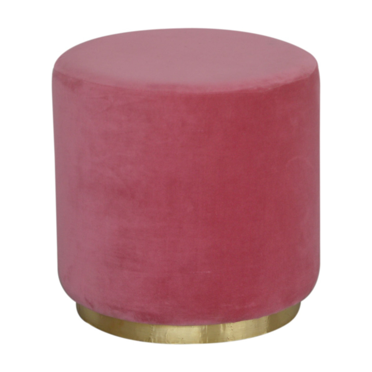 Large Pink Footstool with Gold Base | Cotton Velvet