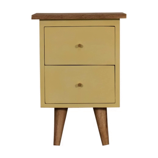Yellow Hand Painted Bedside Table | Hand-Painted Mango Wood