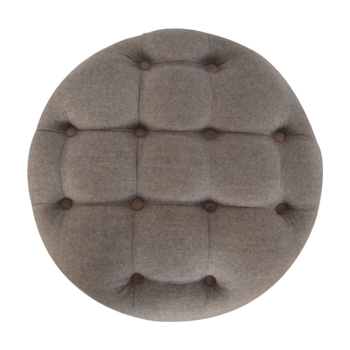 Deep Button Round Checked Footstool | Oak-Ish Solid Mango Wood
