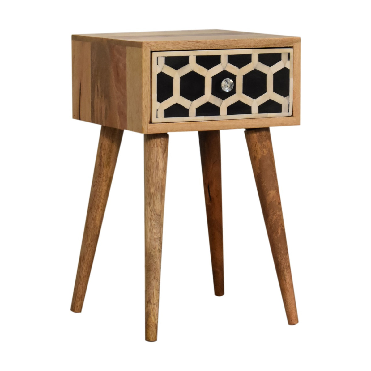 Mini Bone Inlay Bedside Table | Oak-Ish Solid Mango Wood