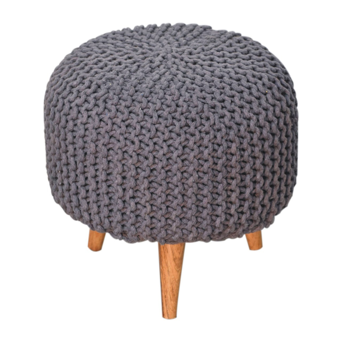 Keeva Grey Round Footstool | Oak Solid Mango Wood