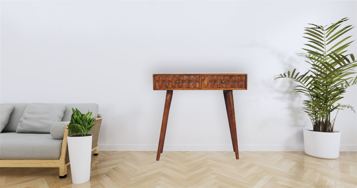 Chestnut Pineapple Console Chest of Drawers | Hand-Carved