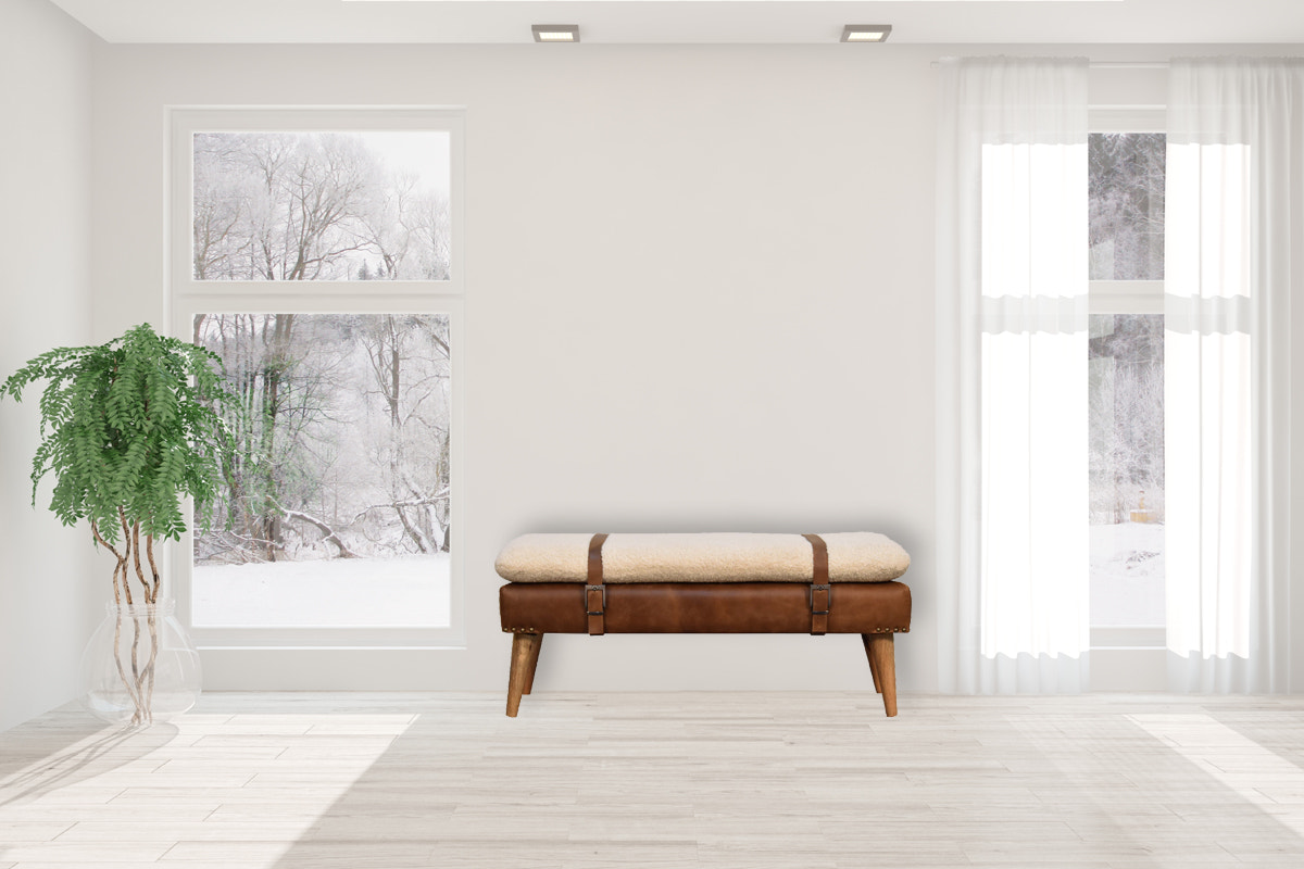 Bouclé Buffalo Hide Leather Bench