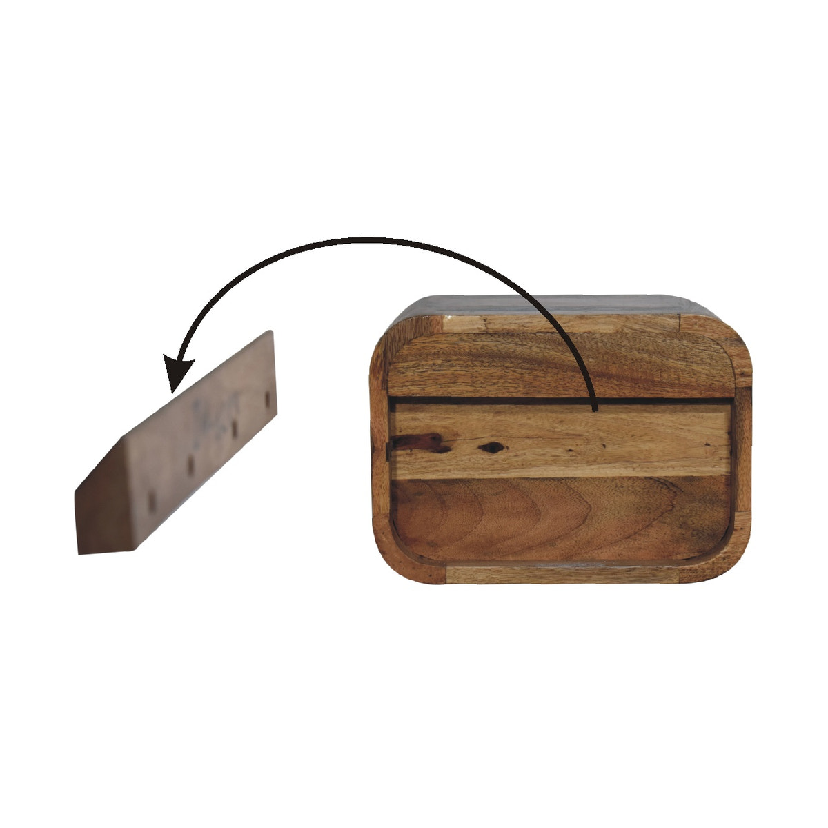 Oak-ish Floating Open Curve Bedside Table | Wall-Mounted