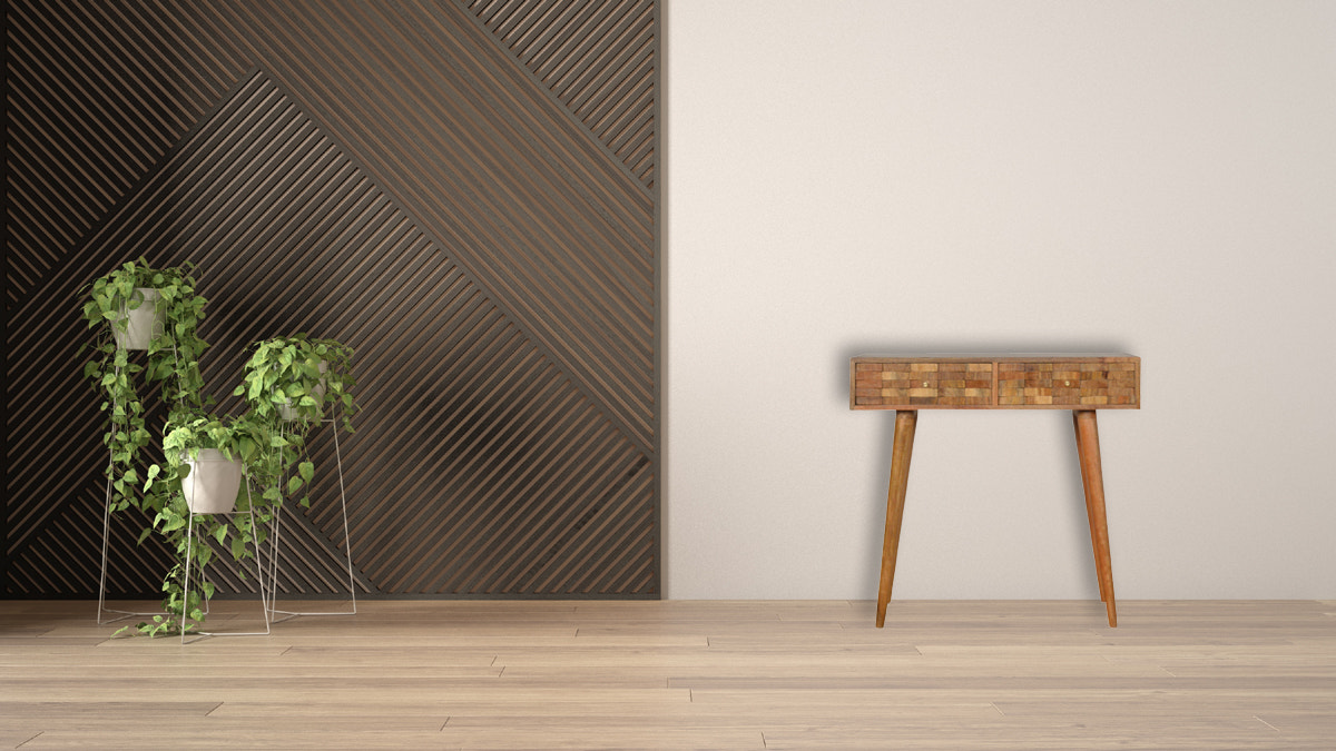Tile Carved Console Table | Oak Solid Mango Wood Hand-Carved