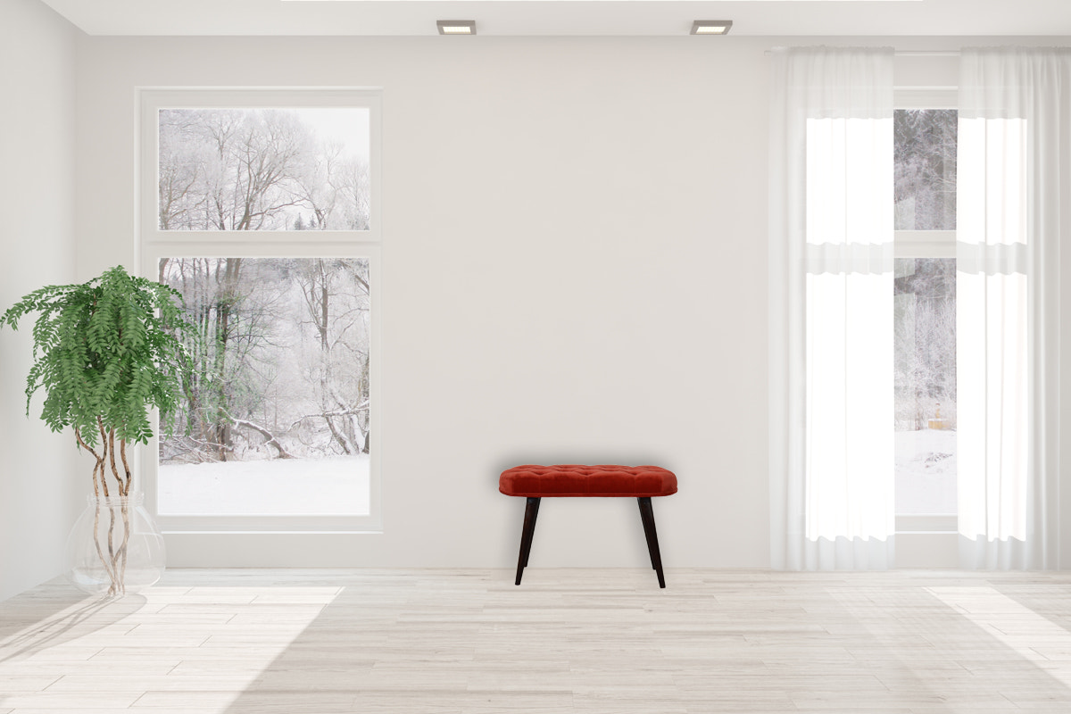 Brick Red Cotton Velvet Deep Bench