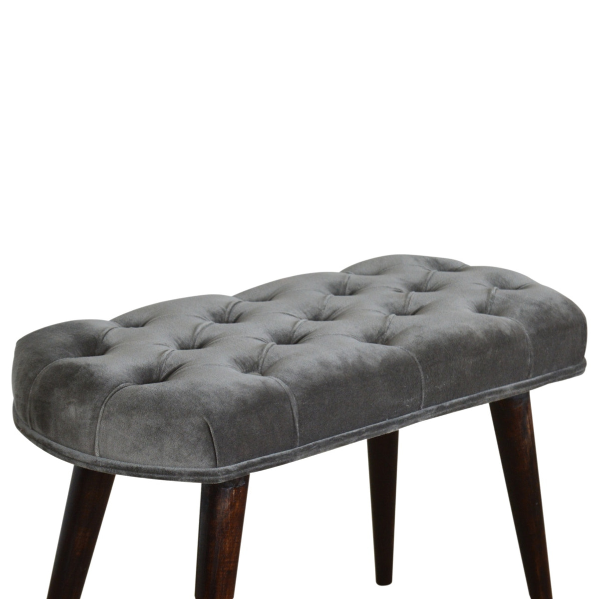 Grey Velvet Gold Base Footstool | Cotton Velvet