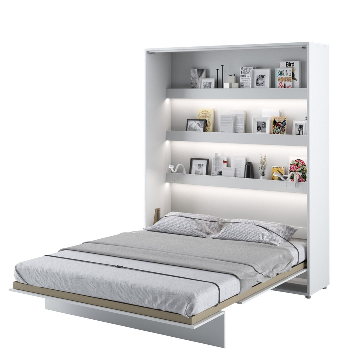 Vertical Folding Wall Bed – EU King 160cm | Hidden Pull Down Bed with Self-Hold Spring & Locking System White Gloss 160 x 200cm