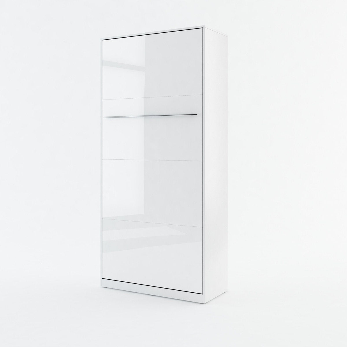 Vertical Folding Wall Bed – Single 90cm | Space Saving Pull Down Bed with Spring Mechanism & Safety Lock White Gloss 90 x 200cm