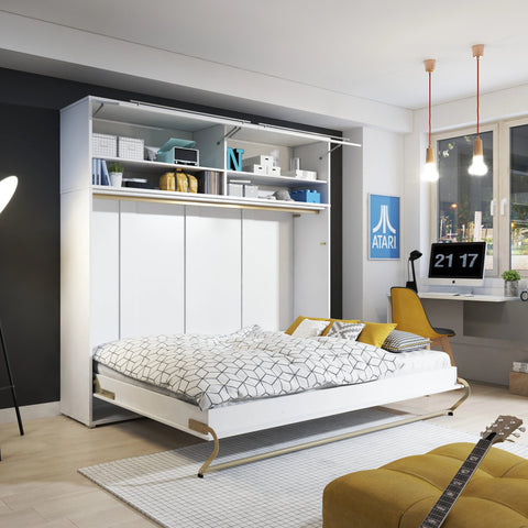 Double Horizontal Wall Bed with Over-Bed Storage Unit, 140 × 200cm
