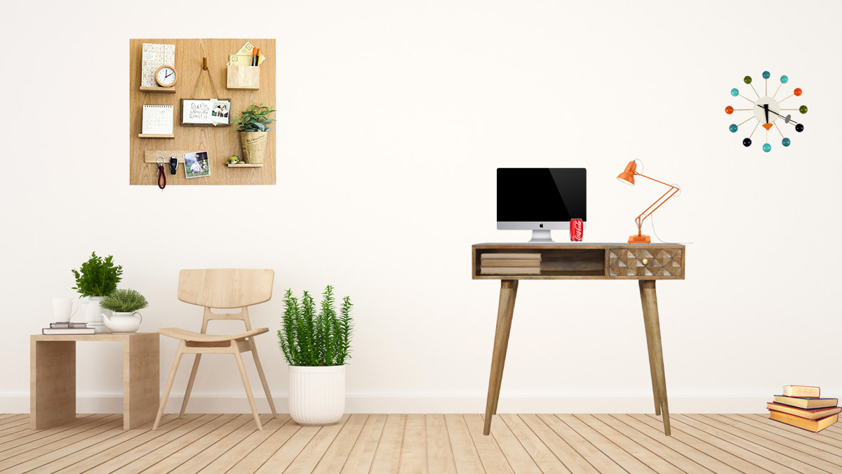 Diamond Carved Writing Desk | Oak-Ish Solid Mango Wood Hand-Carved