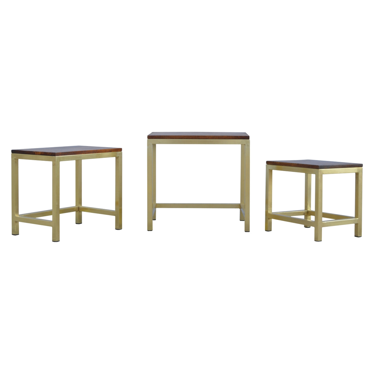 Chunky Gold Stool Set of 3 Footstool | Chestnut Mango Wood