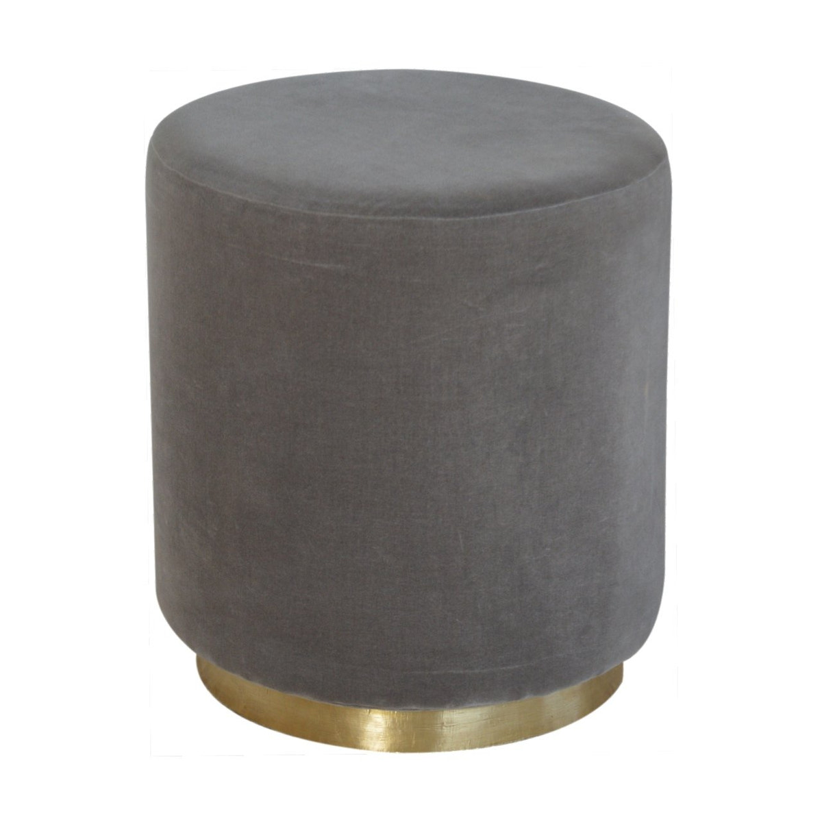 Gold Base Grey Velvet Footstool | Cotton Velvet