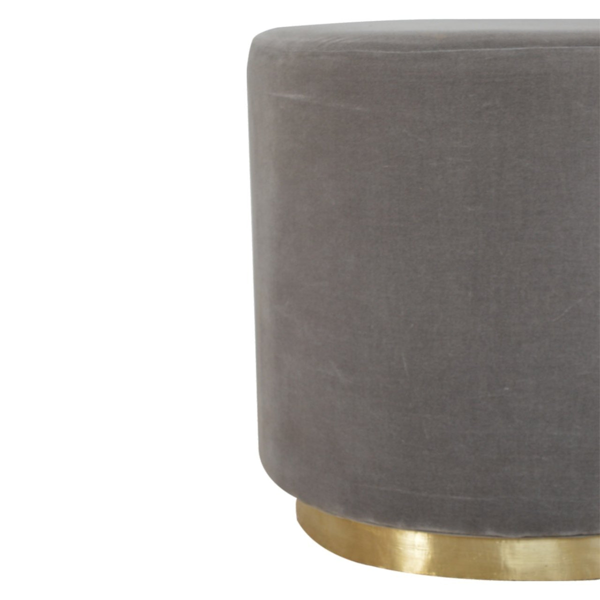 Gold Base Grey Velvet Footstool | Cotton Velvet