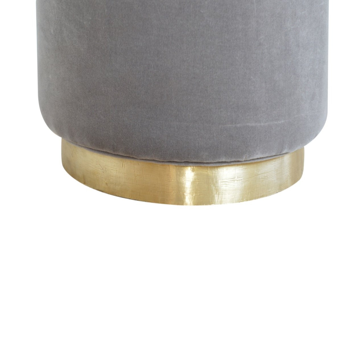Gold Base Grey Velvet Footstool | Cotton Velvet