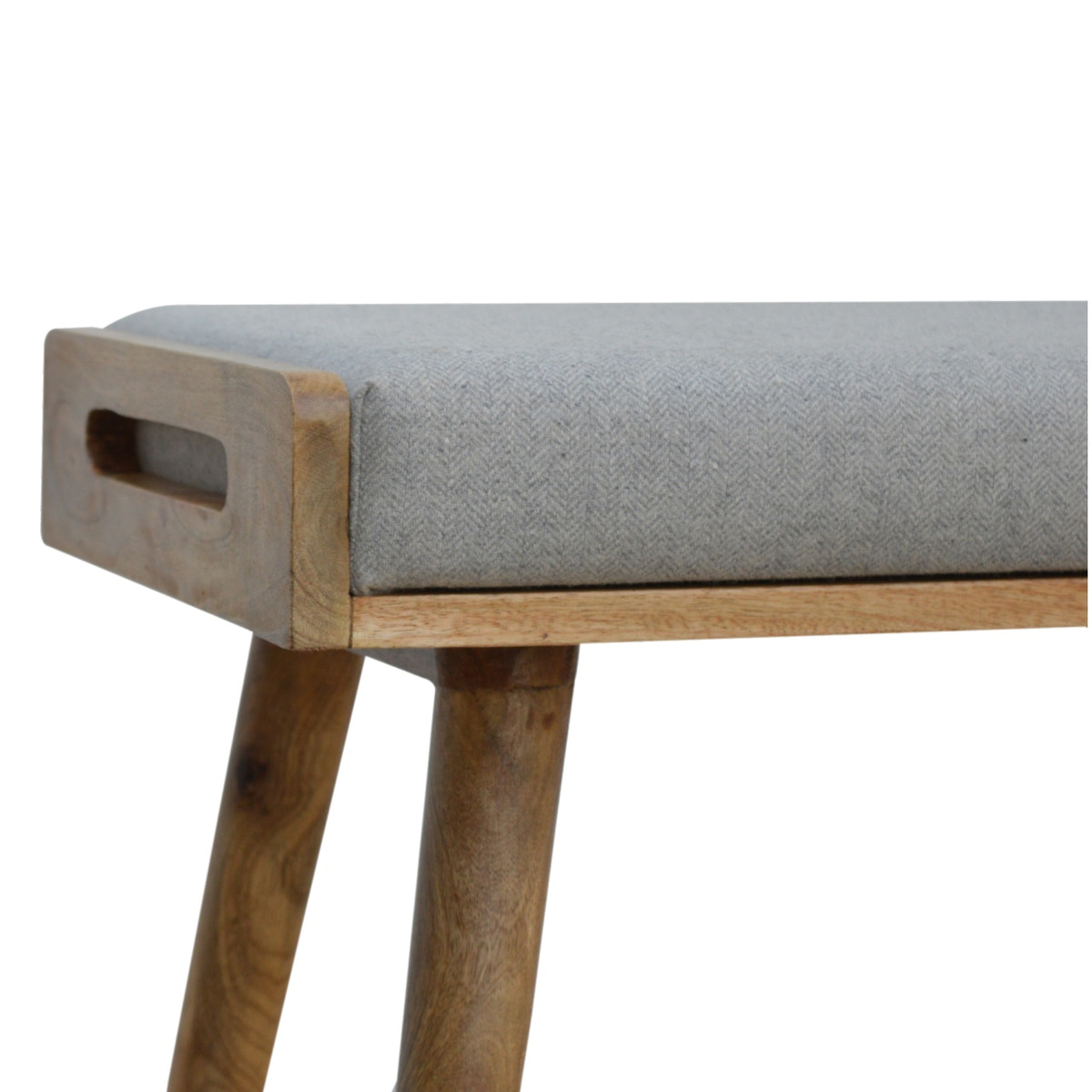 Grey Tweed Tray Style Footstool | Oak-Ish