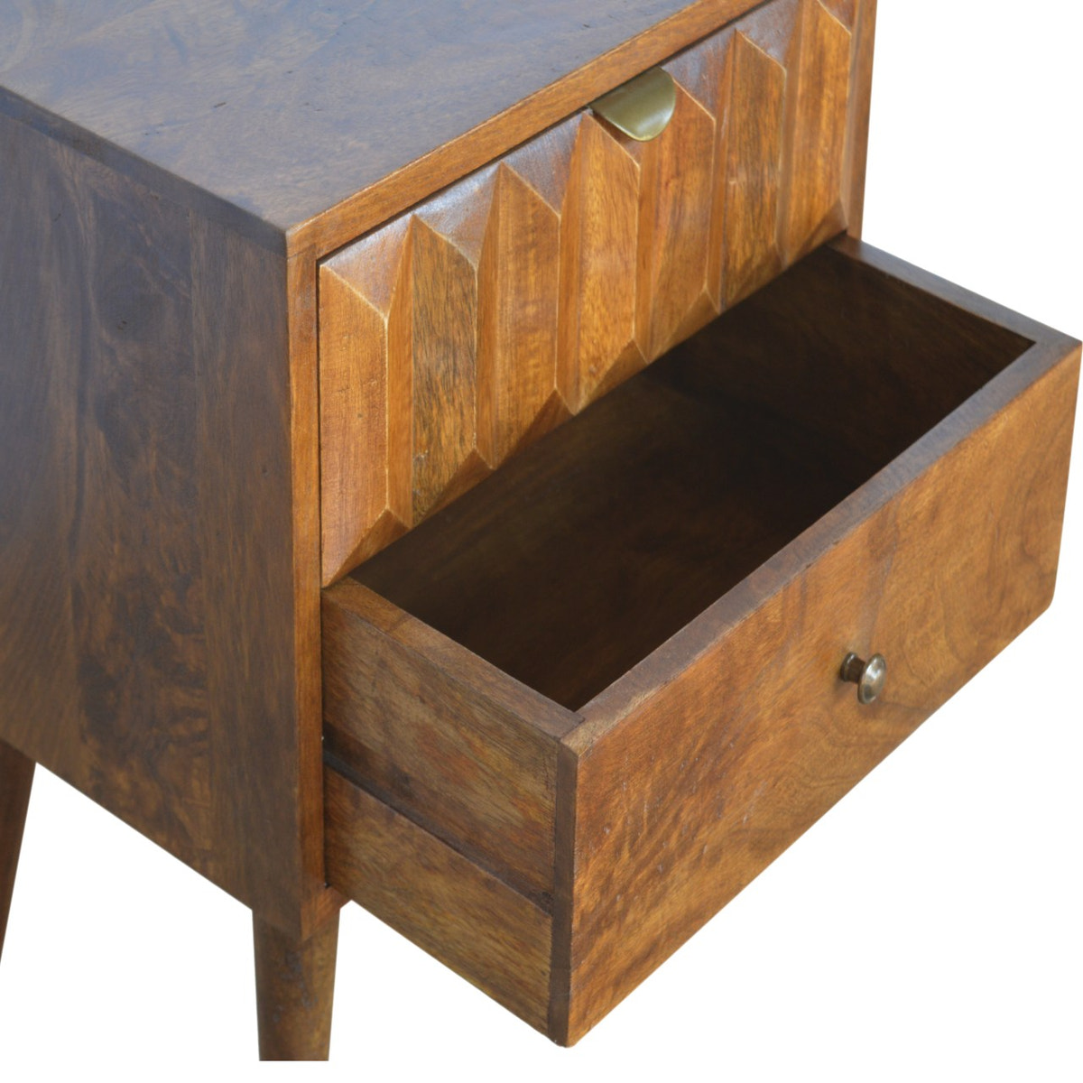 Chestnut Prism Bedside Table | Hand-Carved