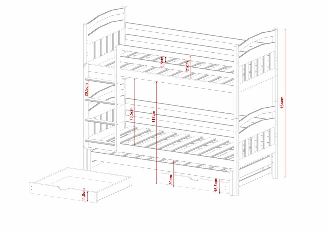 Single (3ft) Premium Solid Pine Bunk Bed with Trundle & Storage Drawers