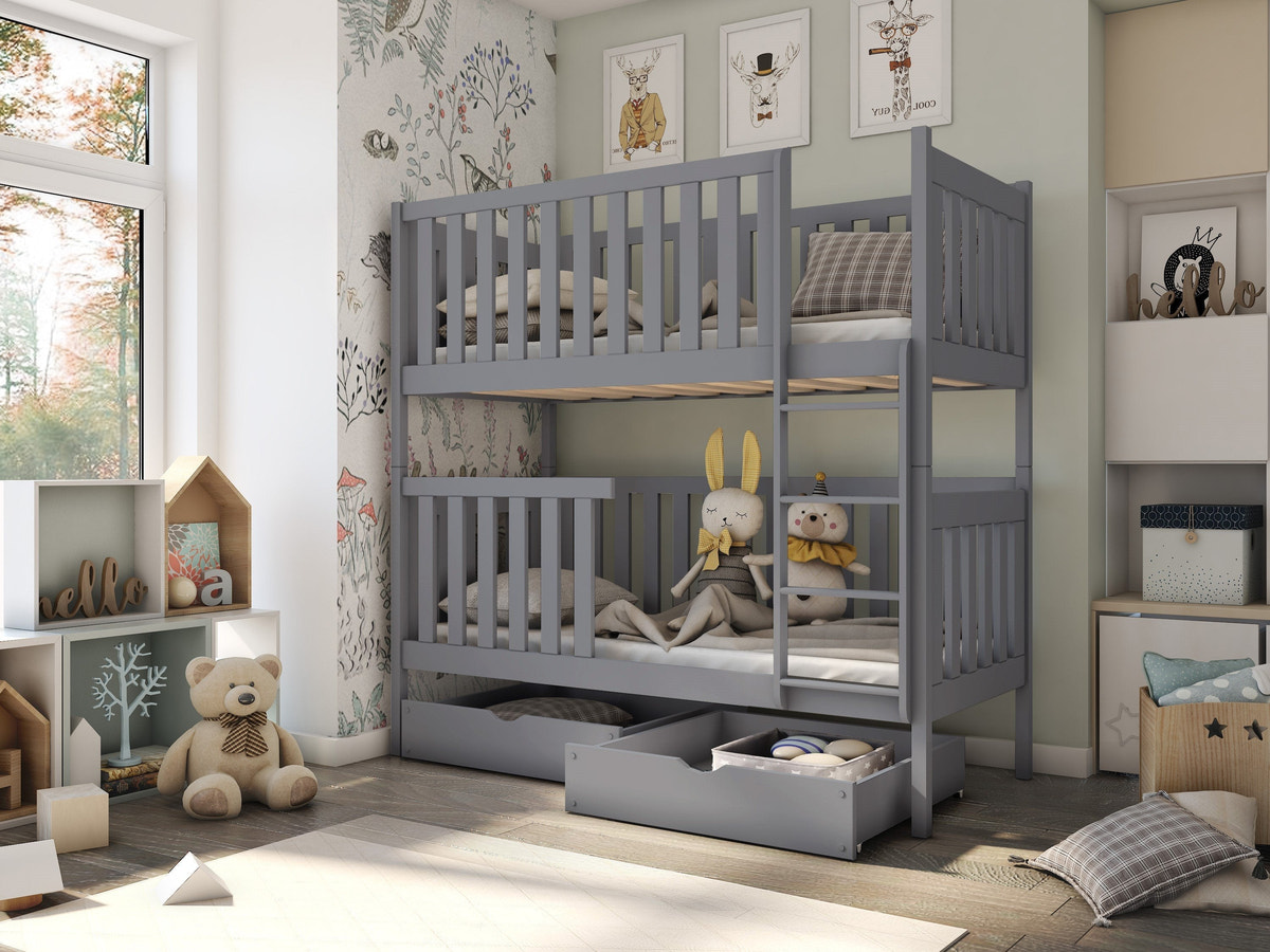 Single (3ft) Solid Pine Bunk Bed with 2 Storage Drawers Grey Matt