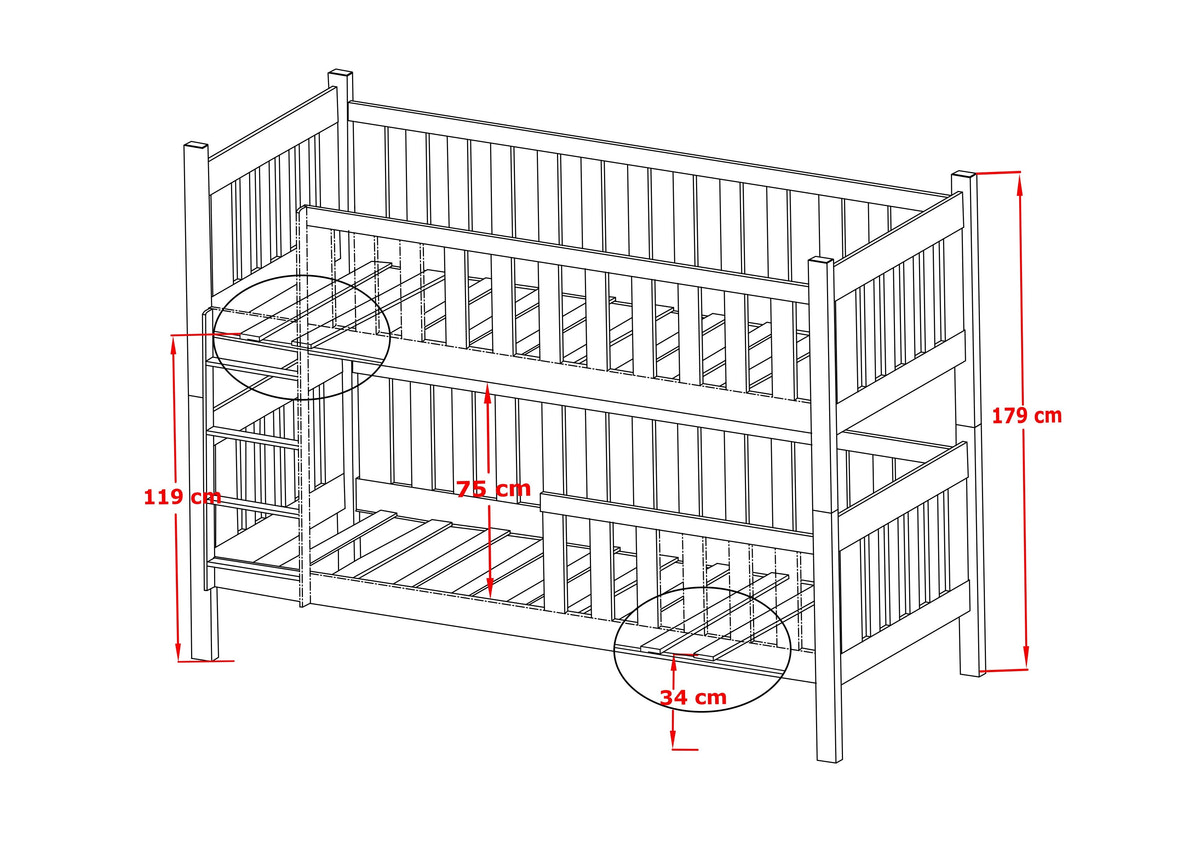 Single (3ft) Solid Pine Bunk Bed with 2 Storage Drawers
