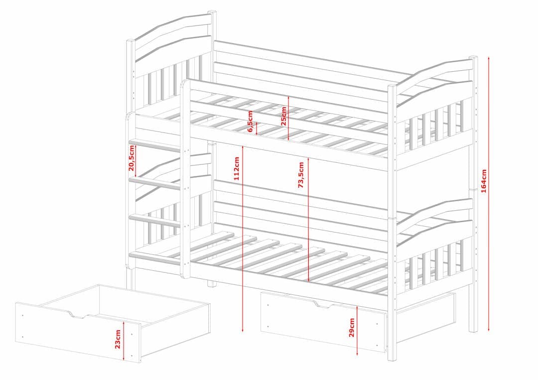 Single (3ft) Solid Pine Bunk Bed with Under Bed Storage