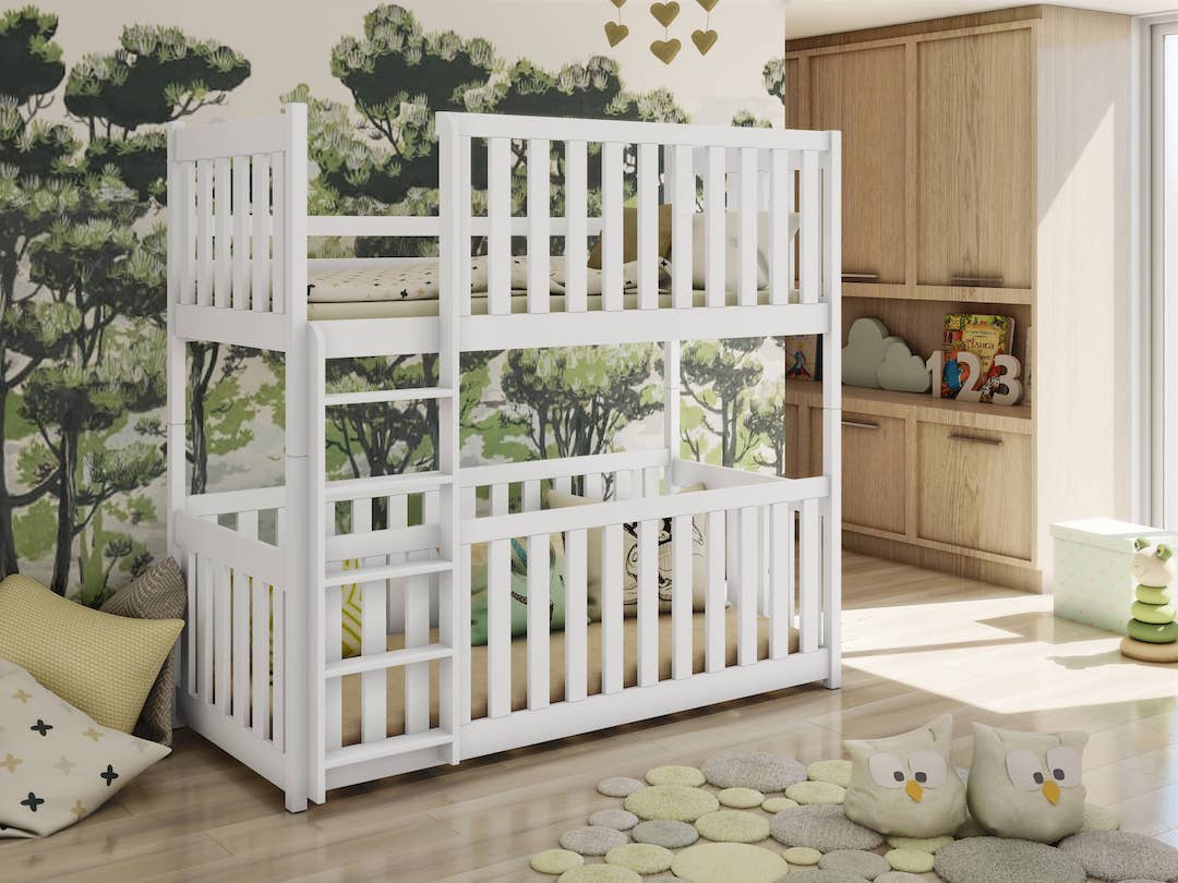 (60x120cm) Solid Pine Bunk Bed with Integrated Cot White Matt