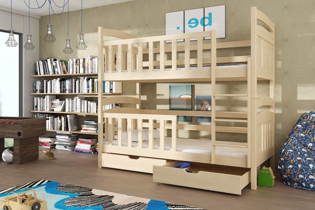 Single (3ft) Solid Pine Bunk Bed with Under Bed Storage Drawers Pine Foam Mattresses