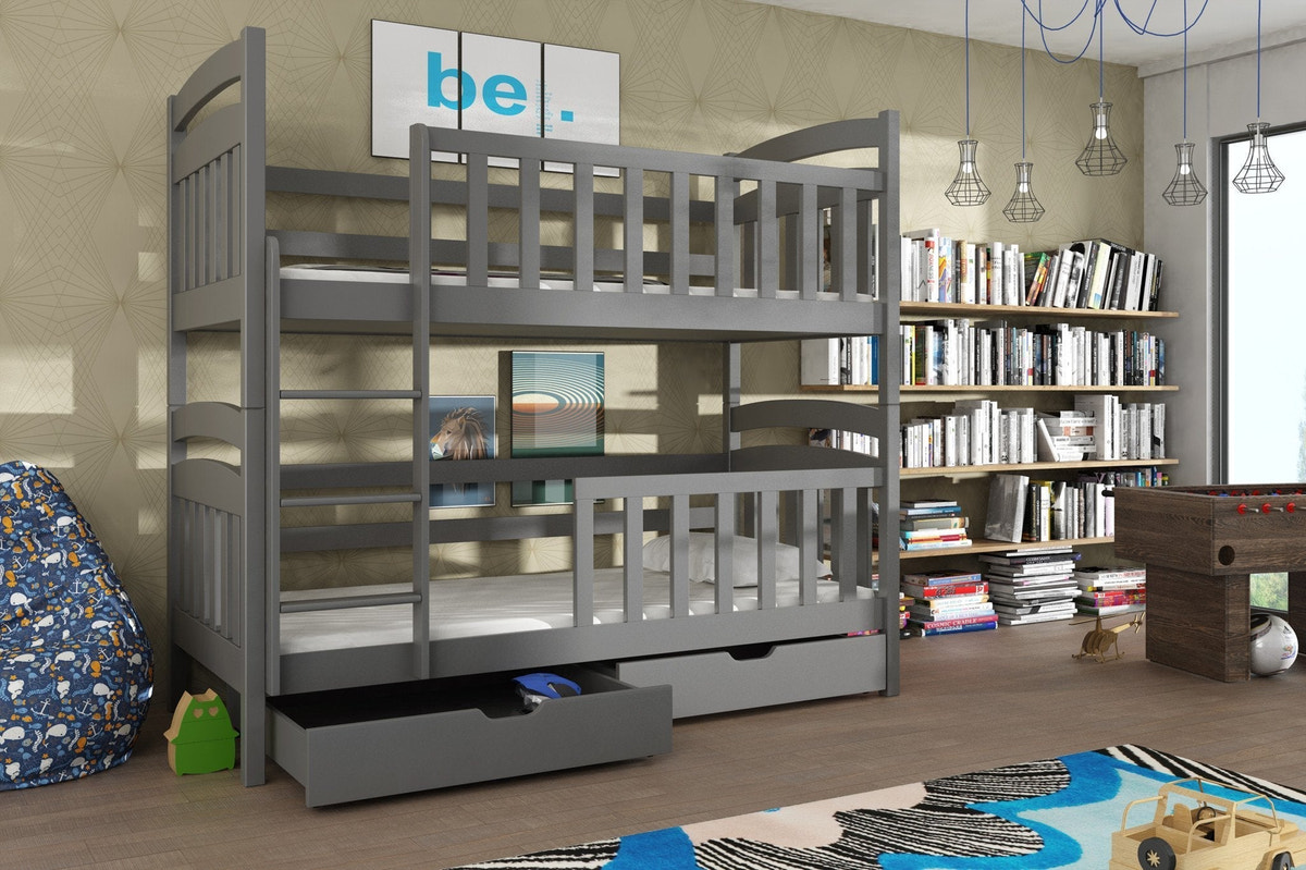 Single (3ft) Solid Pine Bunk Bed with Under Bed Storage Drawers Graphite