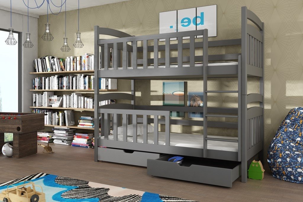 Single (3ft) Solid Pine Bunk Bed with Under Bed Storage Drawers Graphite Foam Mattresses